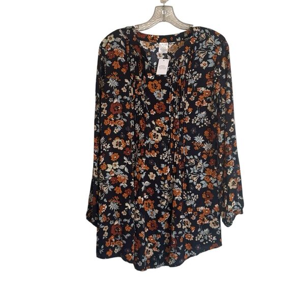 Cracker Barrel Floral Long Sleeve Pleated Front Tunic Blouse NWT - Picture 1 of 6